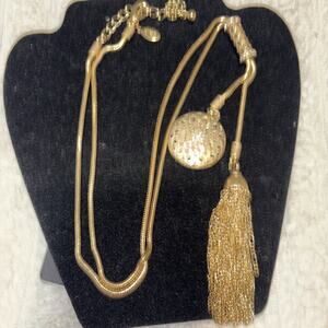 CHICOS Gold Tone Rhinestone Tassel Necklace Rhinestone 33"